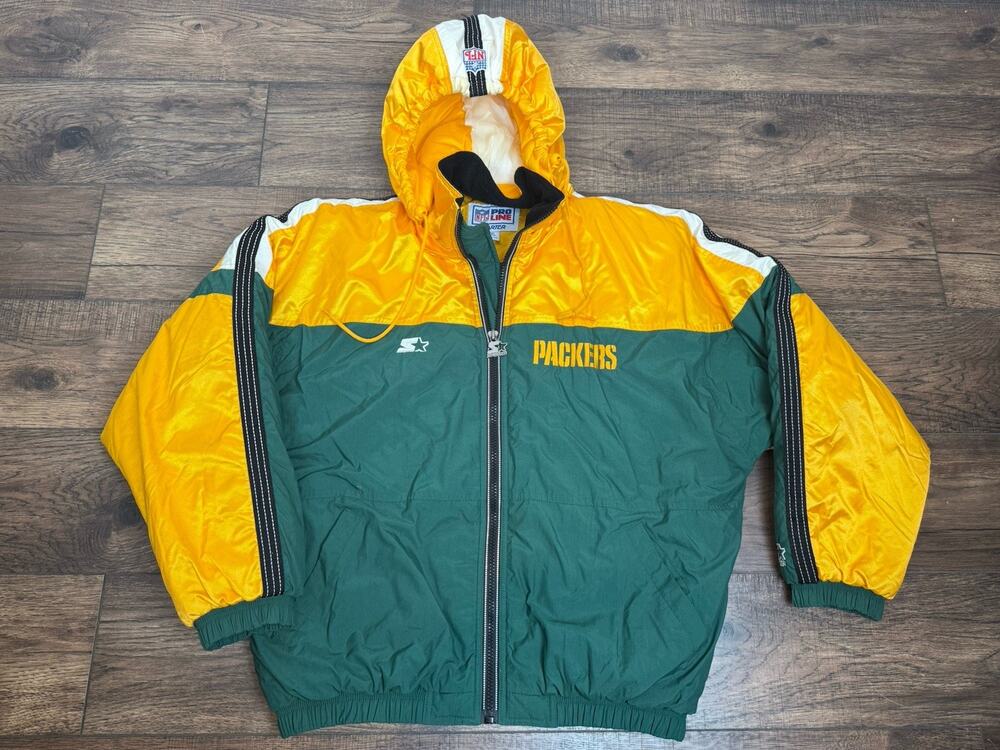 Vintage Retro Green Bay Packers Starter Puffer Jacket Full Zip 90s READ XL